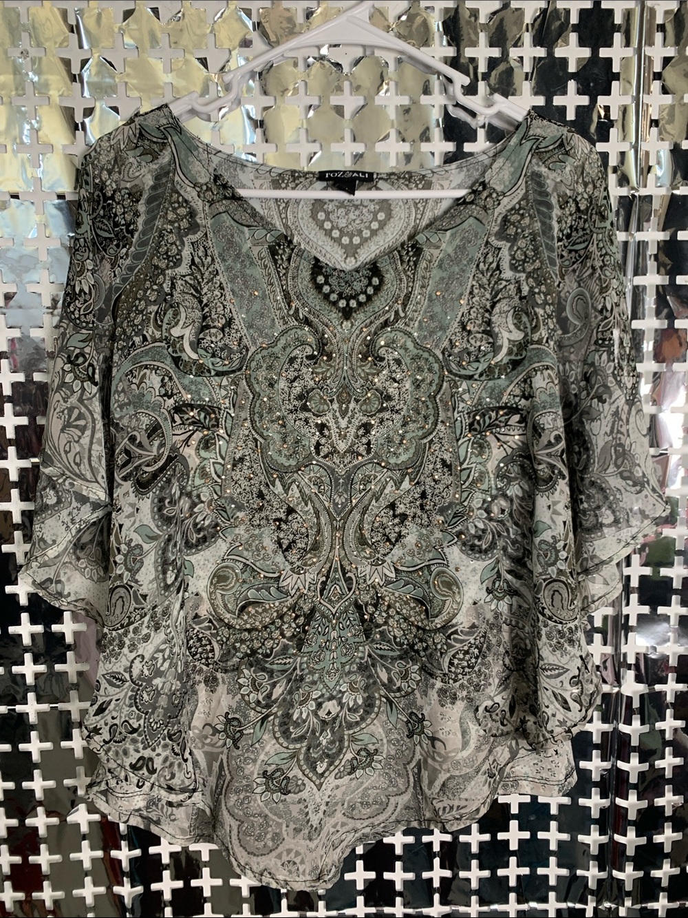 Roz & Ali Mint Paisley Embellished Tunic